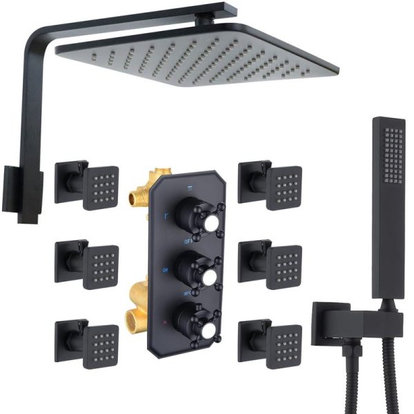 10 Inch Square Wall Mount Thermostatic Shower Head Combo Bath Room Thermostatic Shower System Set