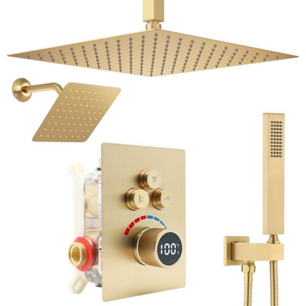 12-Inch 3-Function Rainfall Shower System with Handheld Shower Head Bathroom Faucet Accessory
