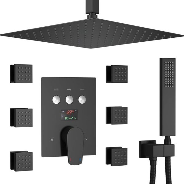 Digital Display Smart Shower Sets Matte Black Shower Combo System With Massage Body Jet And High Pressure Hand Shower
