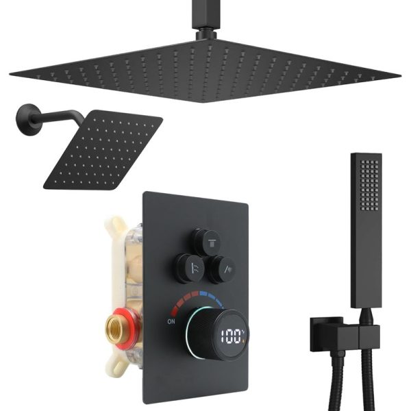 12 Inch Thermostatic Matte Black Shower System