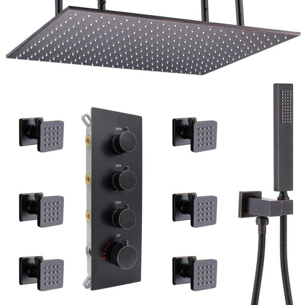 16x32 Inches Luxury Rain Shower System Thermostatic Bathroom Ceiling Mount Stainless Steel Brass Material Free Available Colors