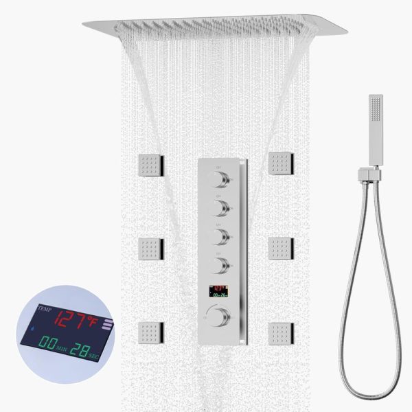2 Modes Rainfall Waterfall Shower System Temperature Control In-Wall Mixer Faucets with Polished High Pressure Shower Head Set