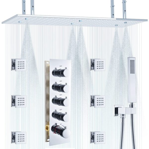 2 in 1 Large Mist Rain Shower with Thermostatic Chrome Bathroom Shower Set