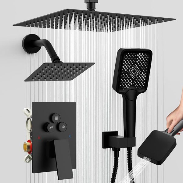 2-in-1 Rainfall Shower System with Thermostatic Faucets Soft Massage Spray Patterns Push Button Diverter Shower Faucet Trim Kits