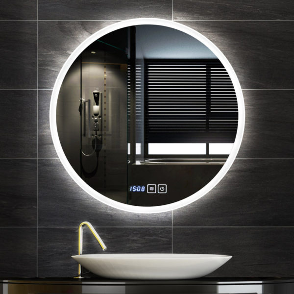 Modern Style Round Shape Time display Bathroom Smart Mirror