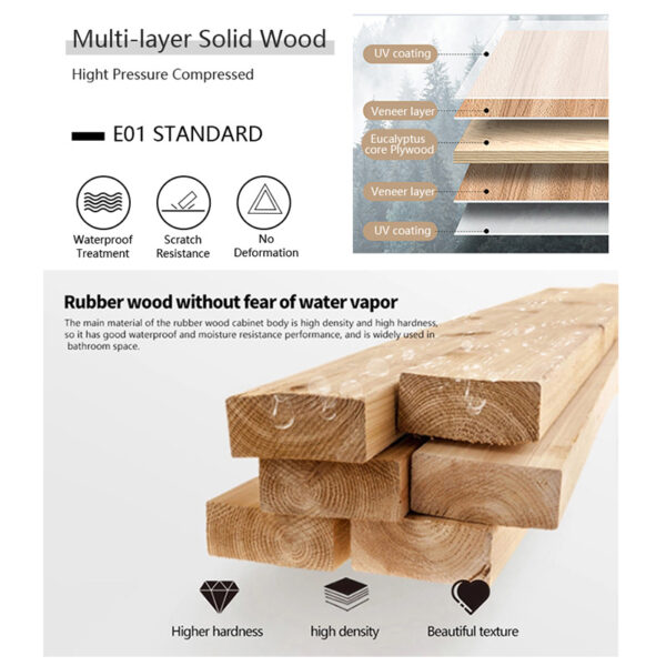 Modern Style Solid Wood Bathroom Floor Cabinet Multi-Layer Solid Wood Processing Technology
