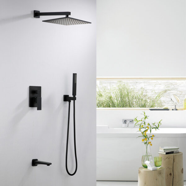 Brushed nickle gold bathroom shower hot and cold shower mixer in wall mounted rain concealed shower set - Imagen 10