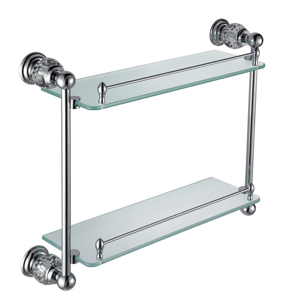 Bathroom accessories wall solid brass chrome finish with Tempered double layer glass shelf for Bathroom - Imagem 8
