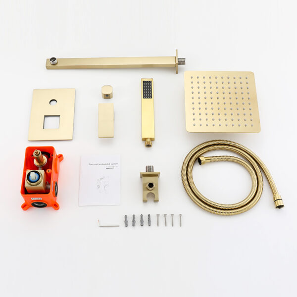 Brushed nickle gold bathroom shower hot and cold shower mixer in wall mounted rain concealed shower set - Imagen 6