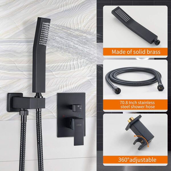 China shower faucet factory wholesale black concealed shower set hot and cold dual function wall wall shower with embedded shower – Bild 5
