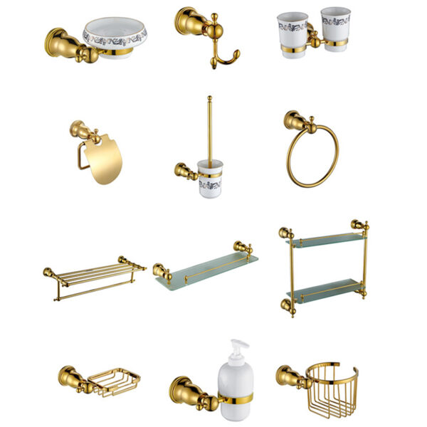 Wholesale european classical golden glass bathroom pendant golden bathroom accessories set - Image 3