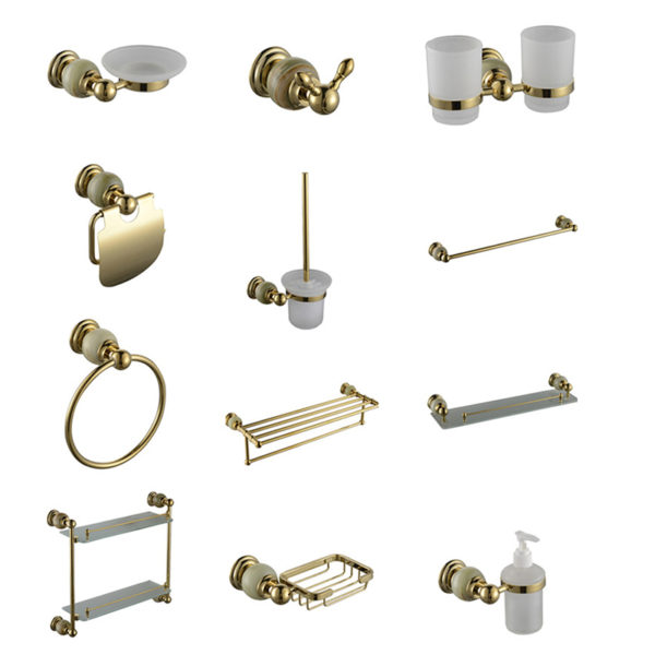 Modern Luxury Brushed gold Square Stainless Steel bathroom accessories set 2000A