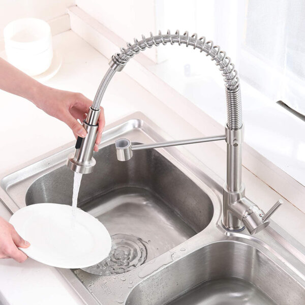 New design 304 stainless steel kitchen faucet 360 degree rotatble kitchen faucet with pull out sprayer - Imagen 3