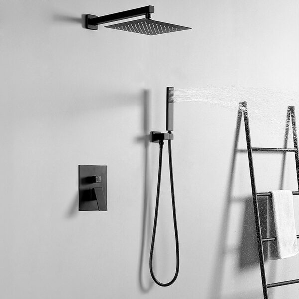 Brushed nickle gold bathroom shower hot and cold shower mixer in wall mounted rain concealed shower set - Imagen 9