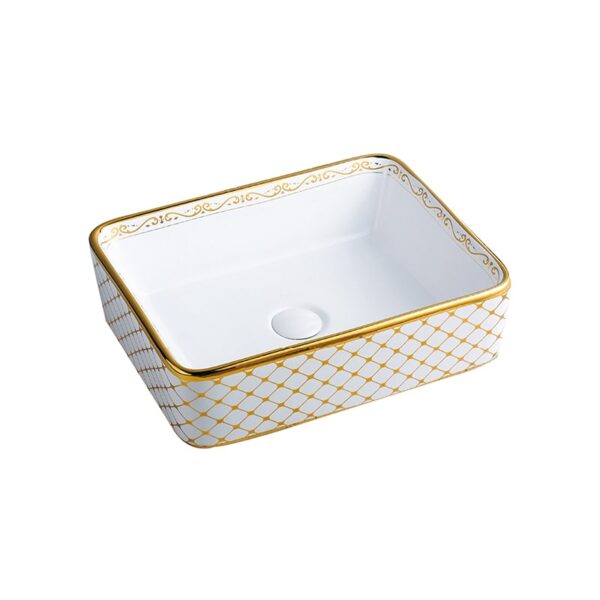 Lavabo de salle de bain en céramique à trou unique carré imprimé doré le plus vendu