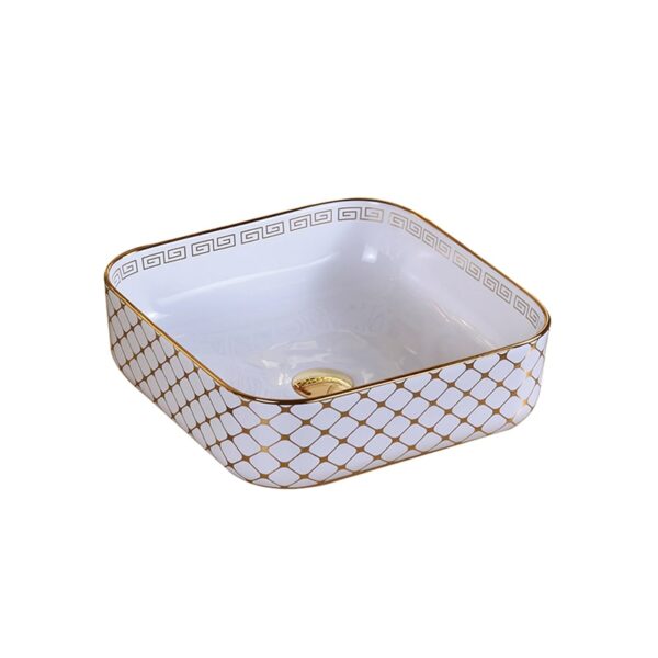 Best Selling Single Hole Square Gold Print Ceramic Bathroom Art Basin