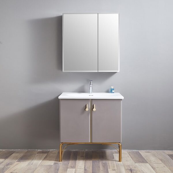 Modern Design Bathroom Furniture Small Size Floor Standing Solid Wood Bathroom Cabinet - Imej 4