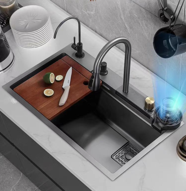 Stainless Steel Nano Black  Kitchen Sink Handmade Single Bowl Waterfall Kitchen Sinks