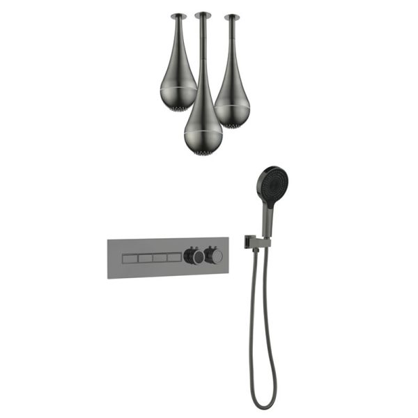 Ceiling Mounted LED Shower Head 4 Functions Luxury Gun Gray Shower Mixer Set for Bathroom