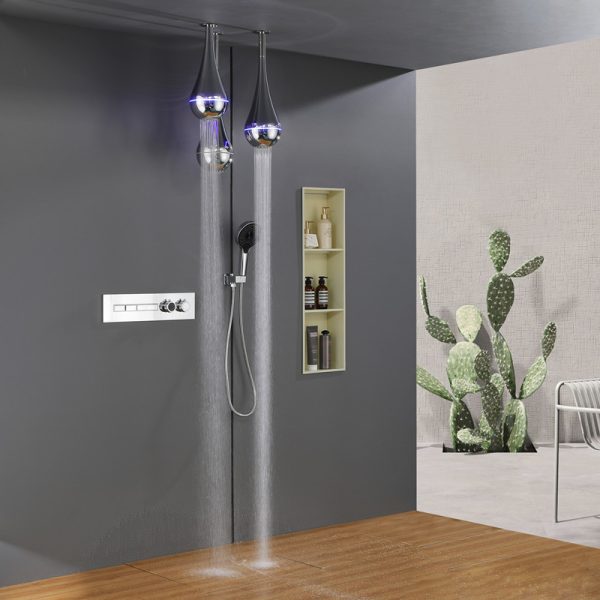 Smart Home Ceiling Mounted LED Shower Head 4 Functions Luxury Shower Mixer Set for Bathroom