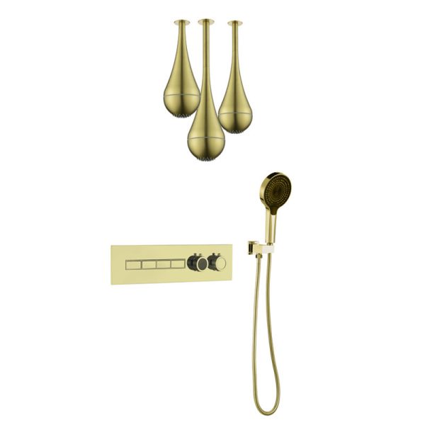 Smart Home Ceiling Mounted LED Shower Head 4 Functions Luxury Gold Shower Mixer Set for Bathroom
