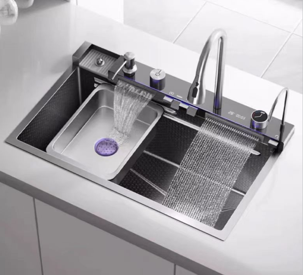 New Model Smart Kitchen Sink Nano Stainless Steel Handmade Kitchen Sink with Double Rainfall and Digital Display