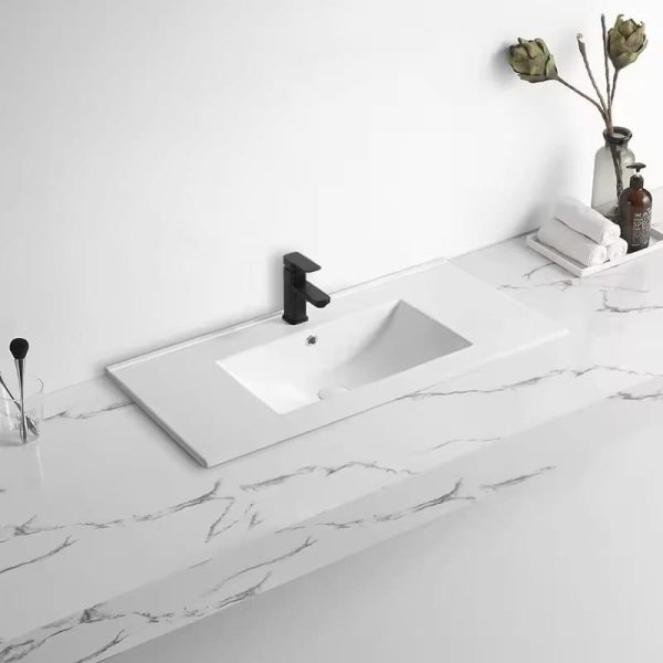 2025 Hot Sale Fine Quality 75CM Rectangle Ceramic Basin Vanity Cabinet Wash Lavatory Set with Thin Edge Mounted Cabinet
