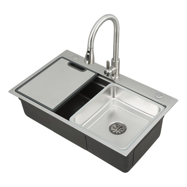 2025 Newest Design Nano Decor Stainless Steel Kitchen Sink Above Counter with Super Big Drainer Strainer 75x46 Three Holes
