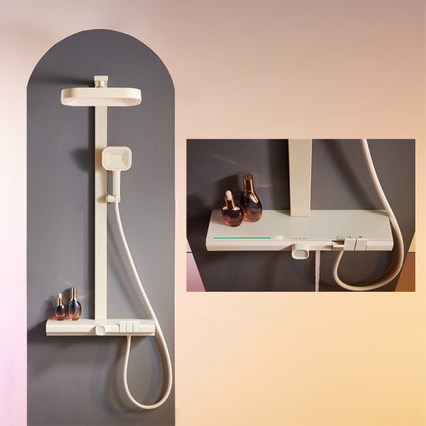 Bathroom Faucet Shower System White Brass Bathtub Tap Set with 3 Functions and Soft/Rain Spray Pattern