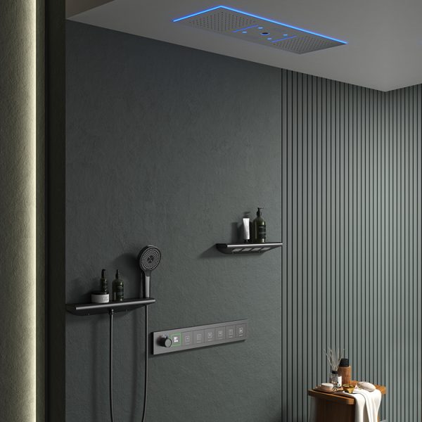 2025 Tiktok Hot Style Music Bathroom LED Rain Set 6 Function Waterfall Rainfall Thermostatic Concealed Shower Set