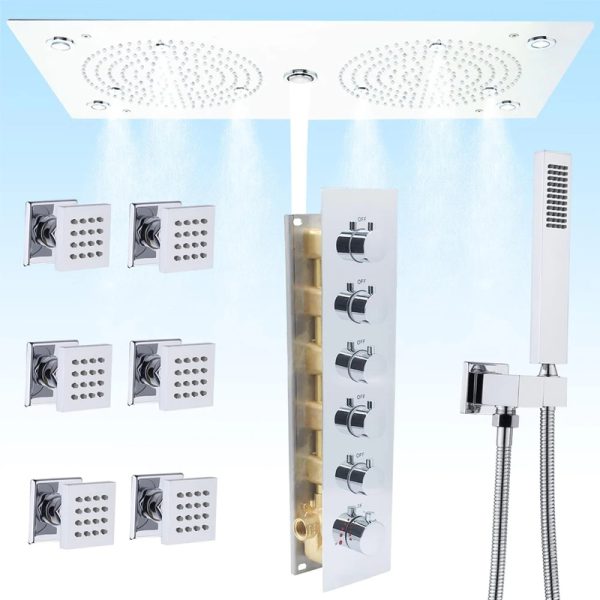 New Shower Head Thermostatic Ceiling Rain Shower System Set