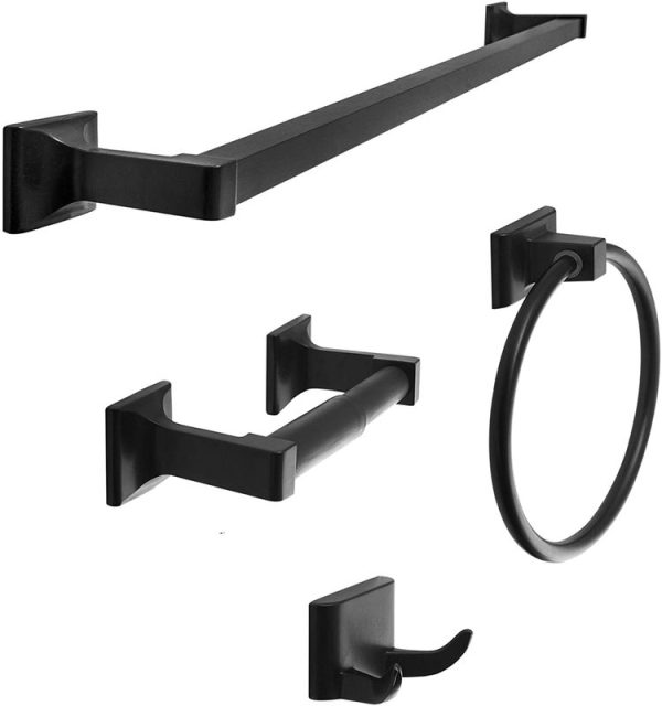24 Inch Towel Bar Set 4 Piece Matte Black Bathroom Accessories Set