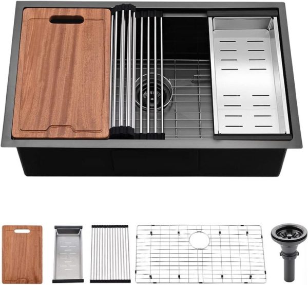 Kitchen Sink Workstation Undermount Sink Black Stainless Steel Single Bowl Kitchen Sink
