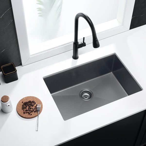 27 Inch Drop in Nano Handmade Kitchen Sink Single Bowl Black Stainless Steel Sink for Kitchen