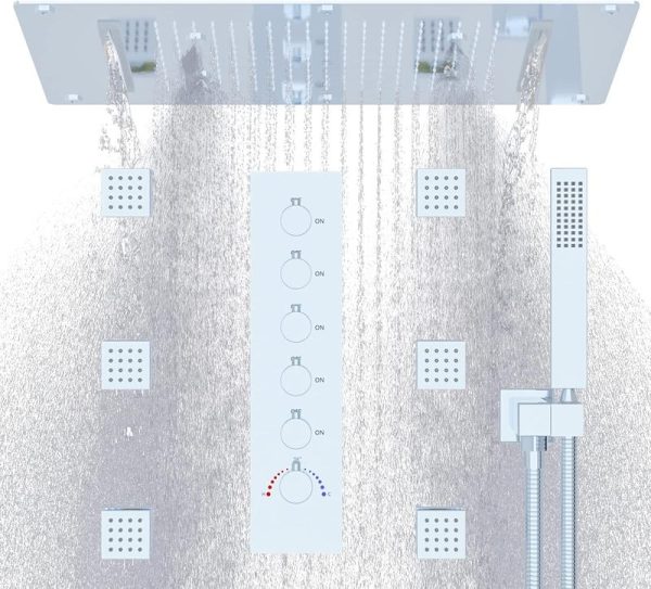 3 Functions Rain Shower Head System 15x28inch Brass Complete Rainfall Shower System