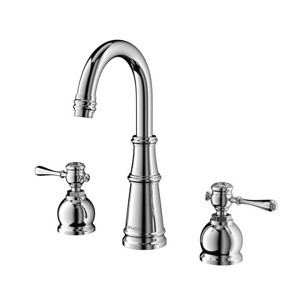 3 Hole Bathroom Curved Spout Wall Mounted Brass Hot and Cold Water Chrome Wash Basin Faucets