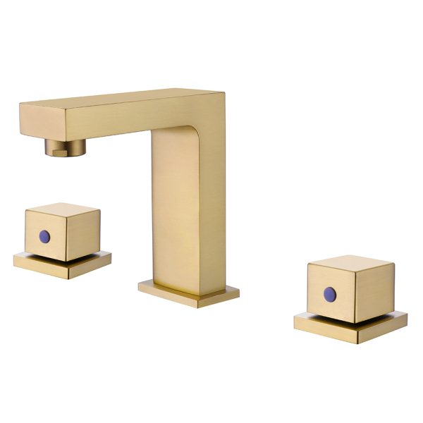 3 Hole High Quality Brushed Gold Bathroom Basin Tap Ceramic CUPC Cartridge Brass Deck Mounted Basin Faucet