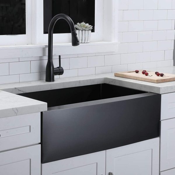 30 Inch Black Farmhouse Sink Undermount 18 Gauge Gunmetal Black Stainless Steel Apron Front Sink