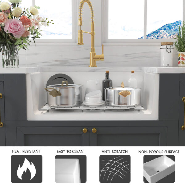 Wholesale Good Quality Kitchen Sink White Porcelain Apron Front Single Bowl Handmade Farmhouse Kitchen Sink – Bild 7