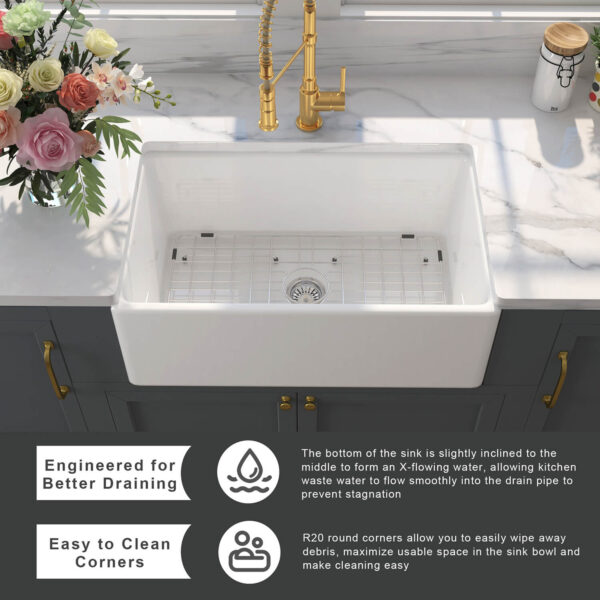 Wholesale Good Quality Kitchen Sink White Porcelain Apron Front Single Bowl Handmade Farmhouse Kitchen Sink – Bild 9