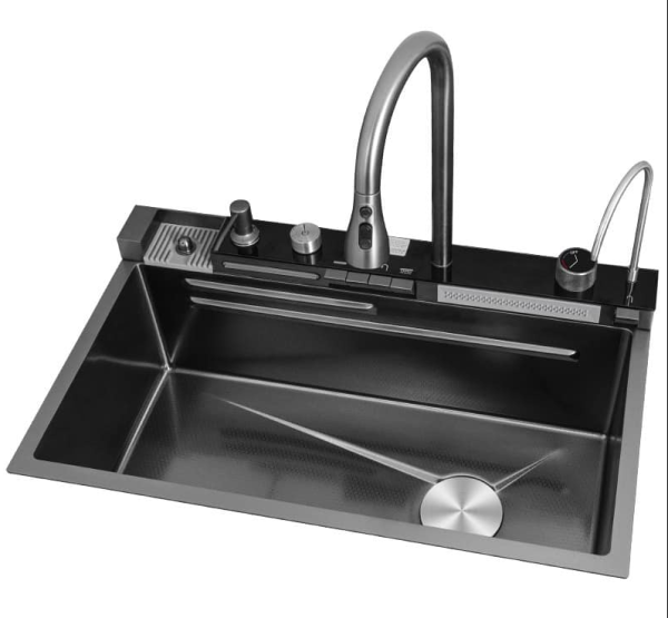 304 Stainless Steel Nano Black Handmade Smart Waterfall Multifunction Kitchen Sink Digital Display Sink Kitchen