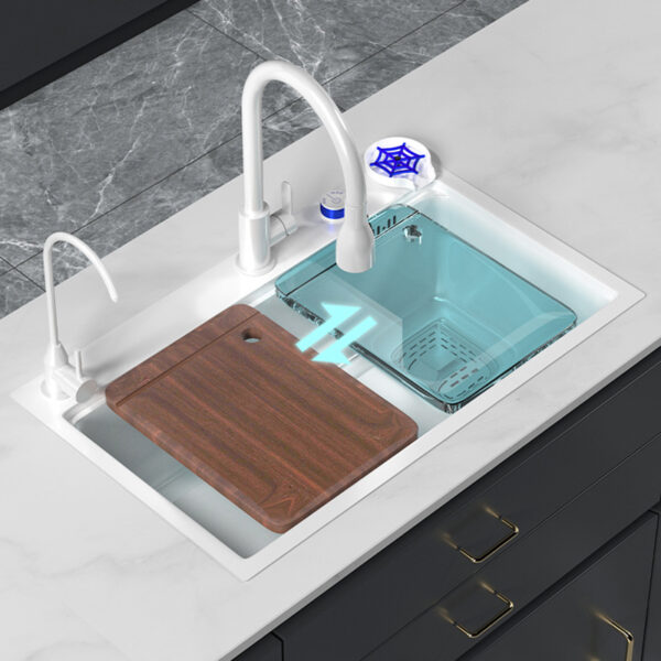 Factory Direct Handmade 304 Stainless Steel Single Bowl White Kitchen Sink – Bild 3