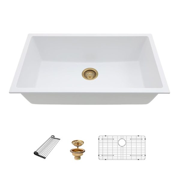 Kitchen Sink Undermount White Quartz Sink Classic Under Counter Single Bowl Granite Kitchen Sink