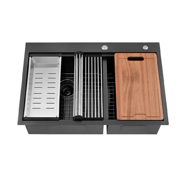 33 Inch Gunmetal Black Sink Stainless Steel Kitchen Sinks Double Bowl Workstation Sink