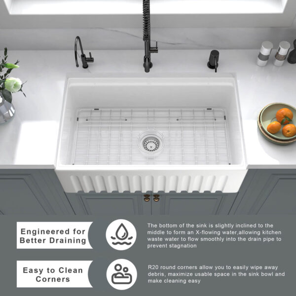 Wholesale Good Quality Kitchen Sink White Porcelain Apron Front Single Bowl Handmade Farmhouse Kitchen Sink – Bild 3