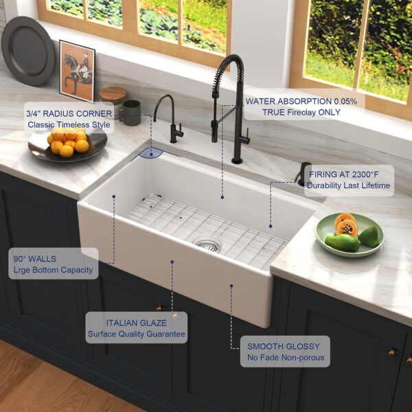 Wholesale Good Quality Kitchen Sink White Porcelain Apron Front Single Bowl Handmade Farmhouse Kitchen Sink – Bild 11