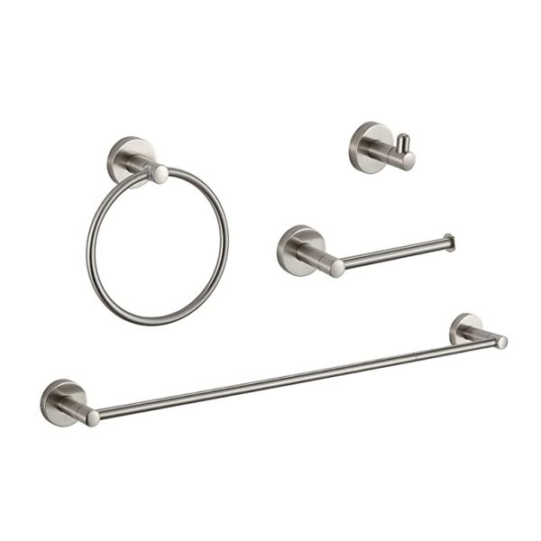 4 Piece Modern Wall Mounted Brushed Nickel Bathroom Hardware Accessories Set