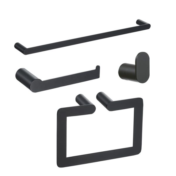 4 Pieces European Style Matte Black Wall Mount Bathroom Hardware Accessories Toilet Paper Holder and Towel Bar Sets