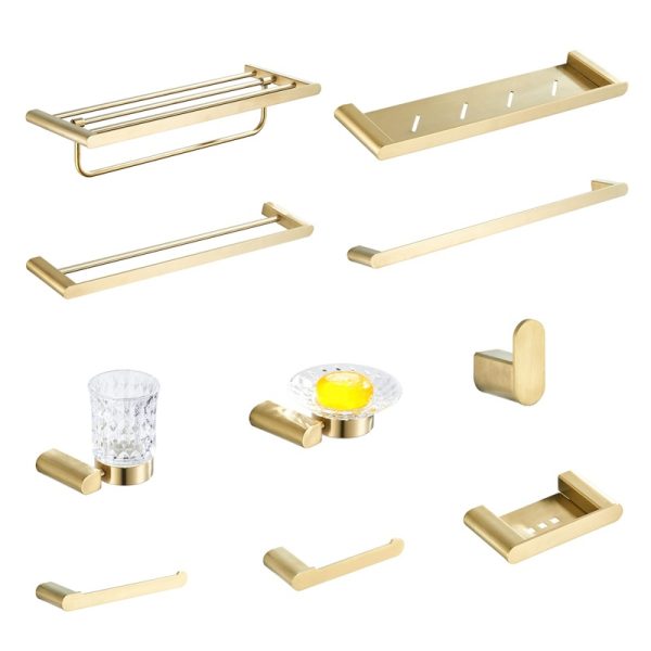 4 Pieces Modern Wall Mounted 304 Stainless Steel Brushed Gold Bathroom Accessory Set