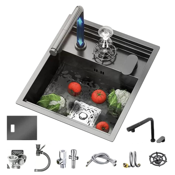 Space Saving Stainless Steel Kitchen Sink, Single Bowl Invisible Mini Bar Sink with Pull Out Faucet